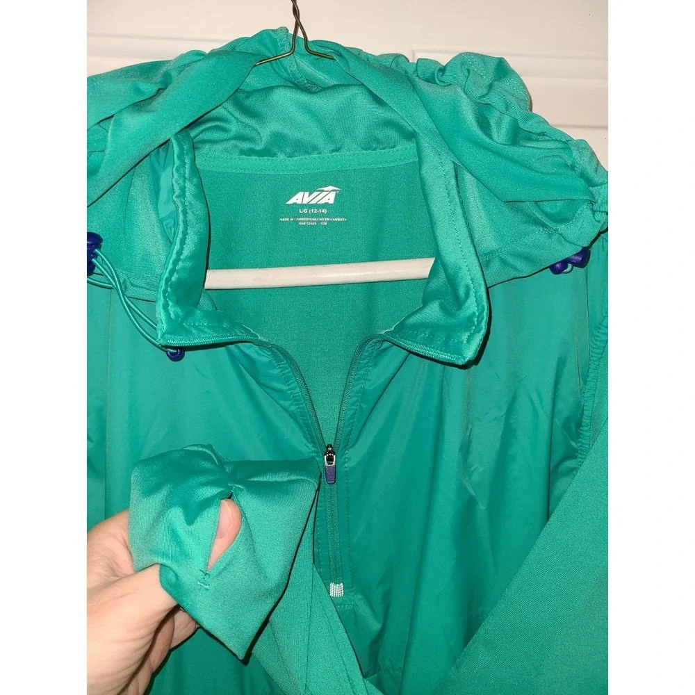 Avia Sz L (12-14) Athletic Sports Active 1/4 Zip Green Jacket Thumb‎ hole Active